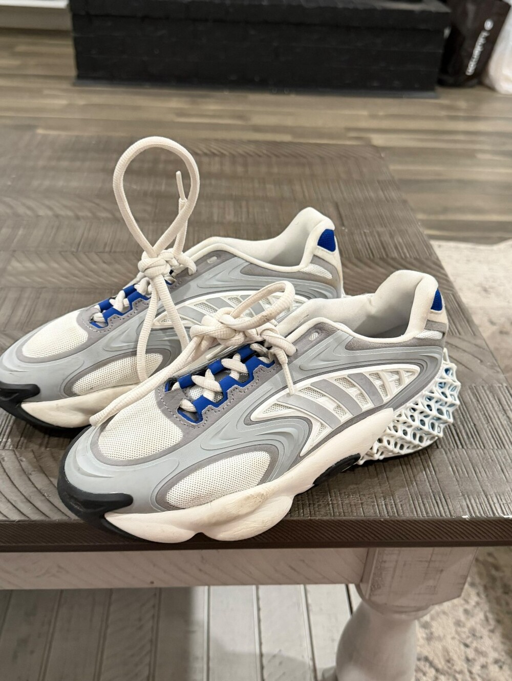 Futuristic Gray & White Mesh Sneakers with Blue Accents